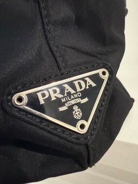 Prada Black Nylon Shoulder Tote with Chain-Link Straps